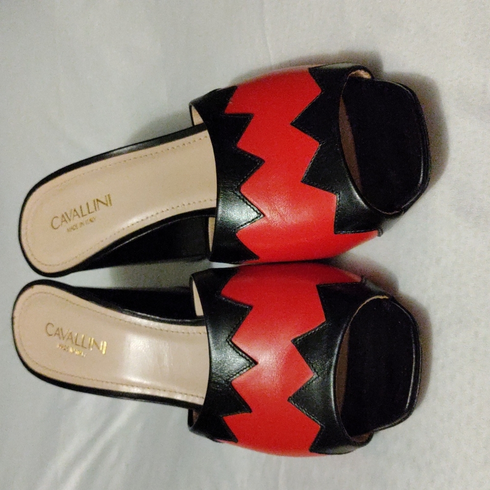 Prelove Cavallini Women's Leather Peep Toe Slides sandals